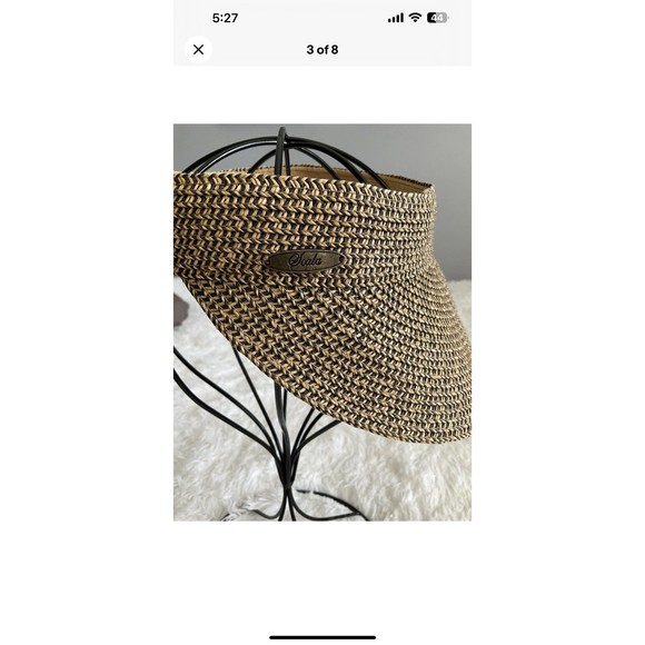 Scala Collezione Womens Straw Sun Visor Adjustable Hook/Loop Back Tan Black OSFM - Picture 3 of 7